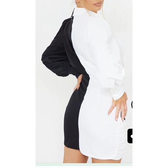 Pretty Little Thing Monochrome Contrast Detail Long Sleeve Shirt Dress Size 0 - Picture 2 of 11